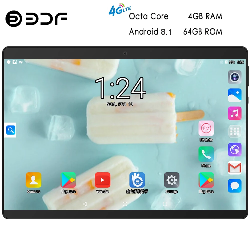 

BDF Free Shipping Android 8.1 Octa Core 10 Inch Tablet Pc 4GB RAM 64GB ROM 5MP WiFi 4G LTE Phone Tab IPS 1280*800 Pc Tablet 10.1