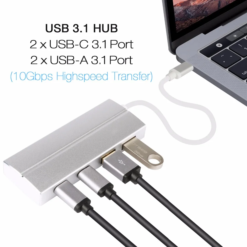 DZLST USB C концентратор адаптер питания USB 3,0 зарядка USB 3,1 Gen2 SuperSpeed 10 Гбит/с передача данных для Macbook USB C док-станция