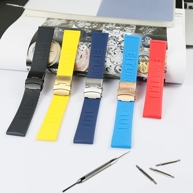 US $13.19 Watch accessories men's rubber strap folding buckle 22mm24mm for Breitling Avengers sports waterpro
