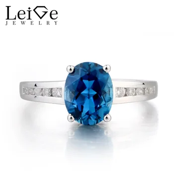 

Leige Jewelry London Blue Topaz Ring Engagement Ring November Birthstone Oval Cut Blue Gemstone Solid 925 Sterling Silver Gifts