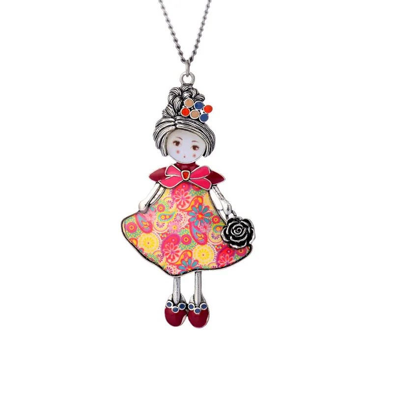 Трендовое эмалированное Кукольное ожерелье, подвеска, винтажная Длинная цепочка для женщин, аксессуары для вечеринок и девушек, новинка, ювелирное изделие, подарки на день Святого Валентина - Окраска металла: color1