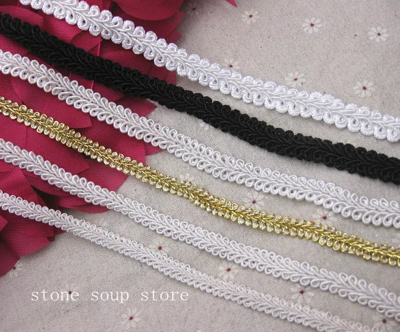 10yards Braided Trim Centipede Braid Sewing Lace Ribbon White/black
