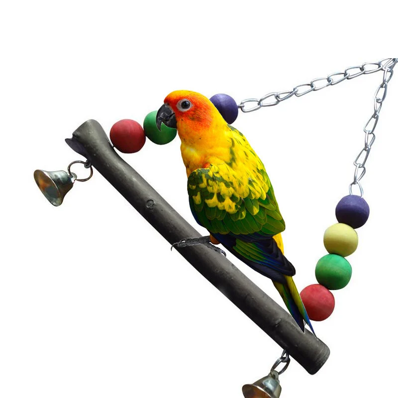 

2016 Hot Colorful Bird Parrot Wood Swing Cage Toy Parakeet Cockatiel Budgie Lovebird Birds Parrots Bell Swings Toys