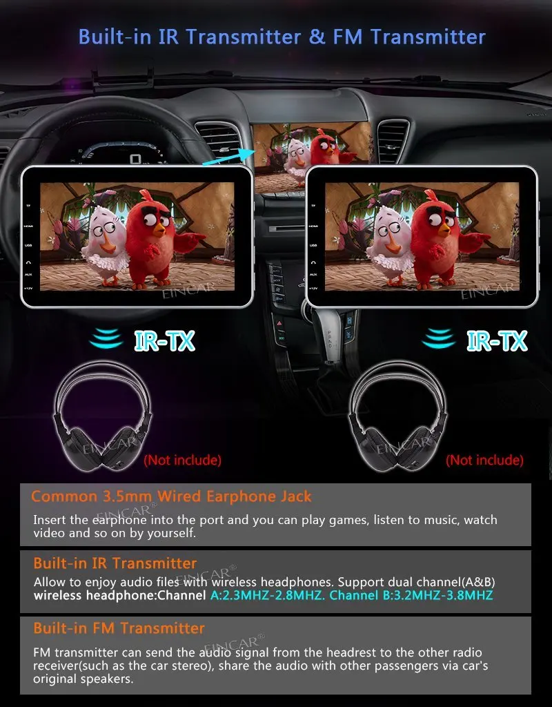Best Dual Screen 10.1 Inch Ultra Thin Digital HD Monitor Headrest Car DVD Multimedia Player Rear Seat With Game AV Input HDMI Port FM 0
