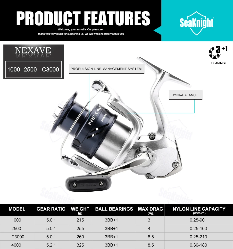 Новое поступление оригинальная SHIMANO NEXAVE 1000 2500 C3000 4000 5000HG низкая Передаточное отношение переднее сопротивление 4BB катушка для ловли карпа в соленой воде