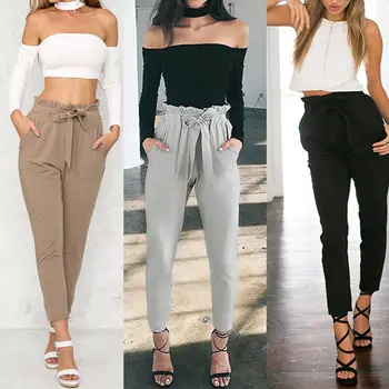 

Women's High Waist Casual Drawstring Elastic Harem Pants Lady OL Pencil Trousers