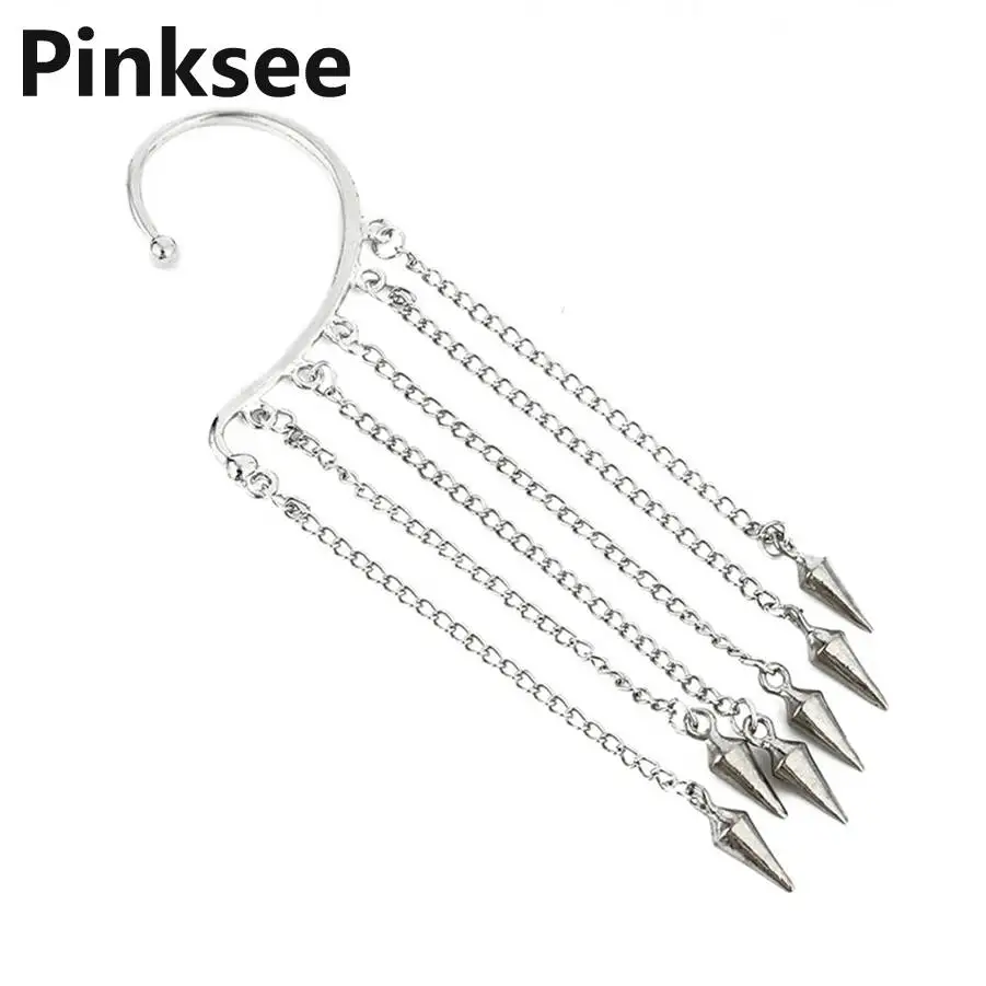 Personality Hanging Single Spike Tassel Ear Cuff Punk Rivet Chain Earrings Beauty Brincos Fashion Jewelry - Окраска металла: Покрытие антикварным серебром