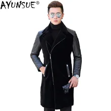 AYUNSUE, Овечья овчина, шуба, натуральная кожа, куртка, Мужская, зимняя, теплая, тонкая, пальто, модные, шерстяные куртки, пальто 16019 ZL378