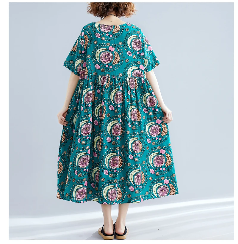 Fashion Summer Dress Women Plus Size Oversize Maxi Long Dresses For Women Elegant Vintage Print Cotton Linen Casual Dress 2019  11