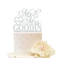 Mr& Mrs Свадебный Топпер для торта, олицетворенный именем под заказ, Синий Золотой Розовый Серебряный украшения для вечеринок юбилей