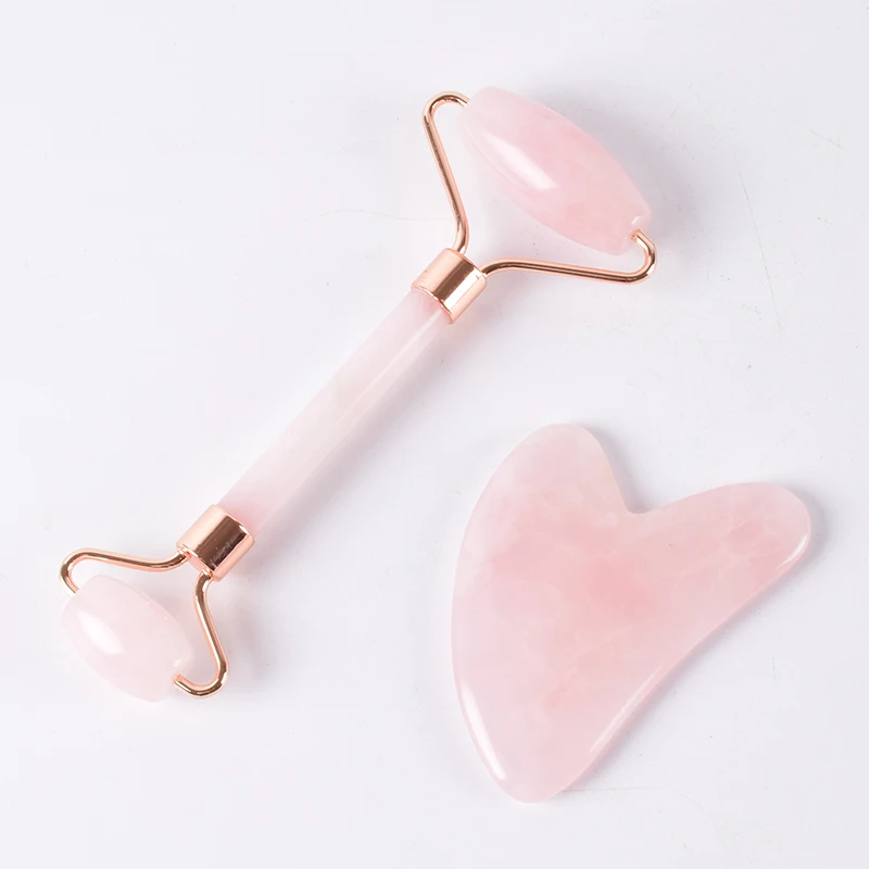 Розовое золото ролик для лица Guasha Инструмент натуральный розовый кварц массажный ролик для похудения против морщин целлюлит Кристалл выскабливание