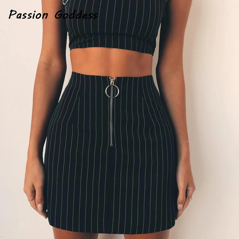 

2018 Summer Sexy Women Striped High Waist Mini Skirts Zipper Pencil Casual Slim Skirts Tops Party Work Lady Bodycon Black Skirts