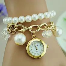 Женская мода корейский Кристалл Подвеска для часов кулон жемчужный браслет часы