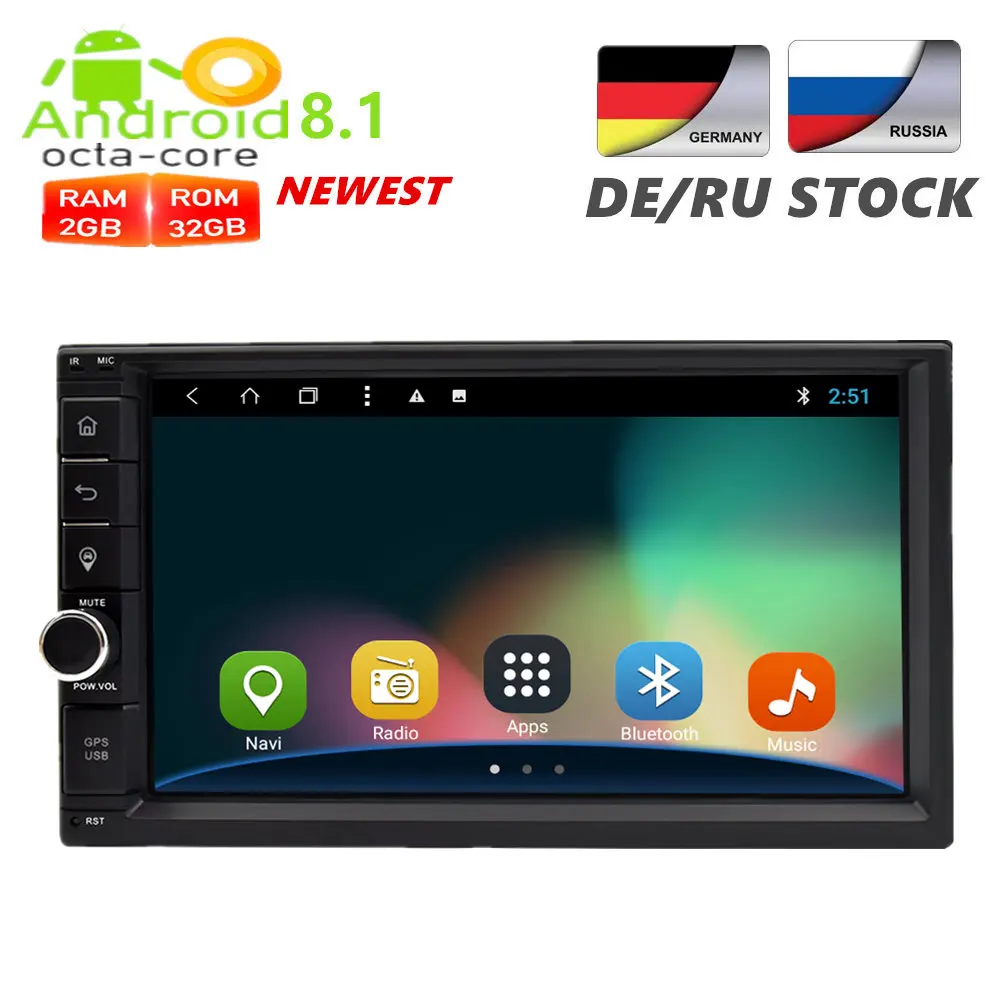 

2 Din Android 8.1 Universal Car Radio GPS Navigation Multimedia Player Auto Audio Stereo Headunit 2G RAM 32G ROM FM Rds Wifi DAB
