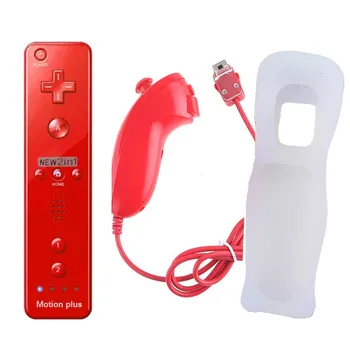

ONETOMAX Red 2 in 1 Wireless GamePad Remote Controller built in Motion Plus with Nunchuck For Nintendo Wii Controller Joystick