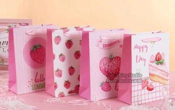 

18x24x8cm Pink Creative Strawberry Gift Paper Bag Cookie Candy Party Wedding Valentine's Day Chocolate Packagin Gift Bags