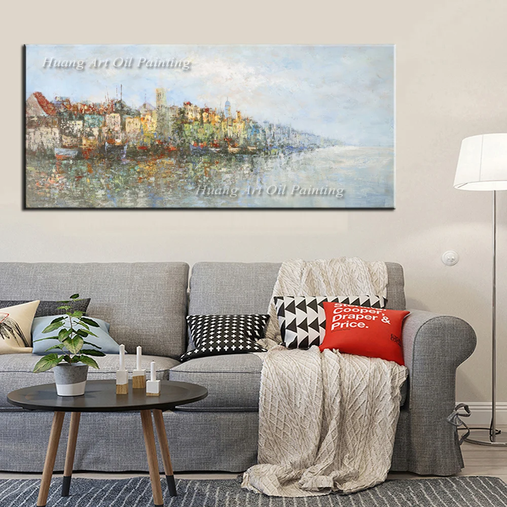 Wholesale Handmade Sea Building Painting Simple Oil