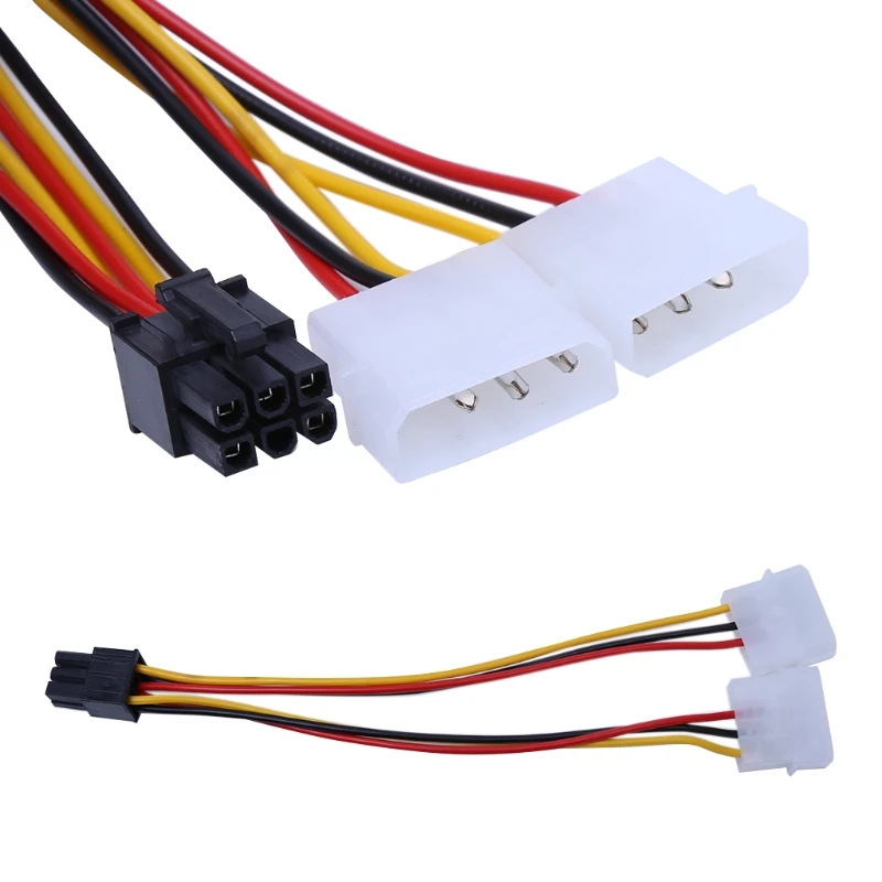 

10Pcs/Set Graphics Power Adapter Cable 6PIN Turn Double 4pin Dual Molex 4-Pin To One PCI-E 6-Pin Power Connector Y Adapter Cable