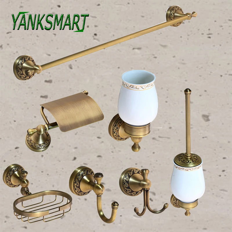 

YANKSMART Antique Brass Bathroom Shelf Soap Tower Rack & Hook Up Tooth Brush Holder Bath Hardware Sets Accessories