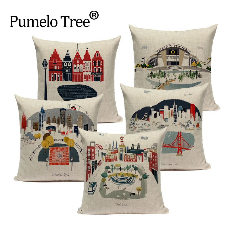 

High quality square linen decorative cushion covers London Architecture one side print pillow case custom throw pillows