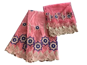 

Beautiful african bazin riche getzner fabric embroidered beaded brocade fabric with 2 yards french lace head wraps KY40