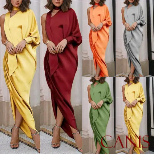 

Women's Elegant Sleeveless One Shoulder Irregular Long Dresses Long Maxi Dress Burgundy