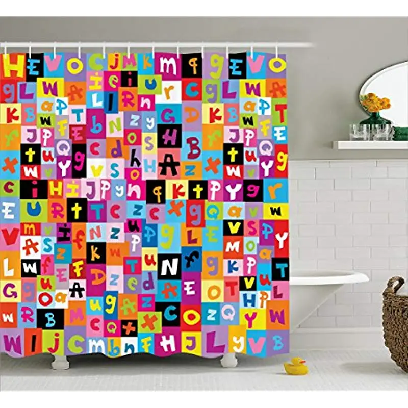 

Vixm Abstract Shower Curtain Colored Alphabet Letters Pattern Education School Puzzle Children Graphic Fabric Bath Curtains