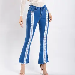 Для женщин джинсы для плюс размеры 3XL ленты женский стрейч тонкий деним клеш брюки девочек дышащая Wede ноги модные брюки нижнего белья