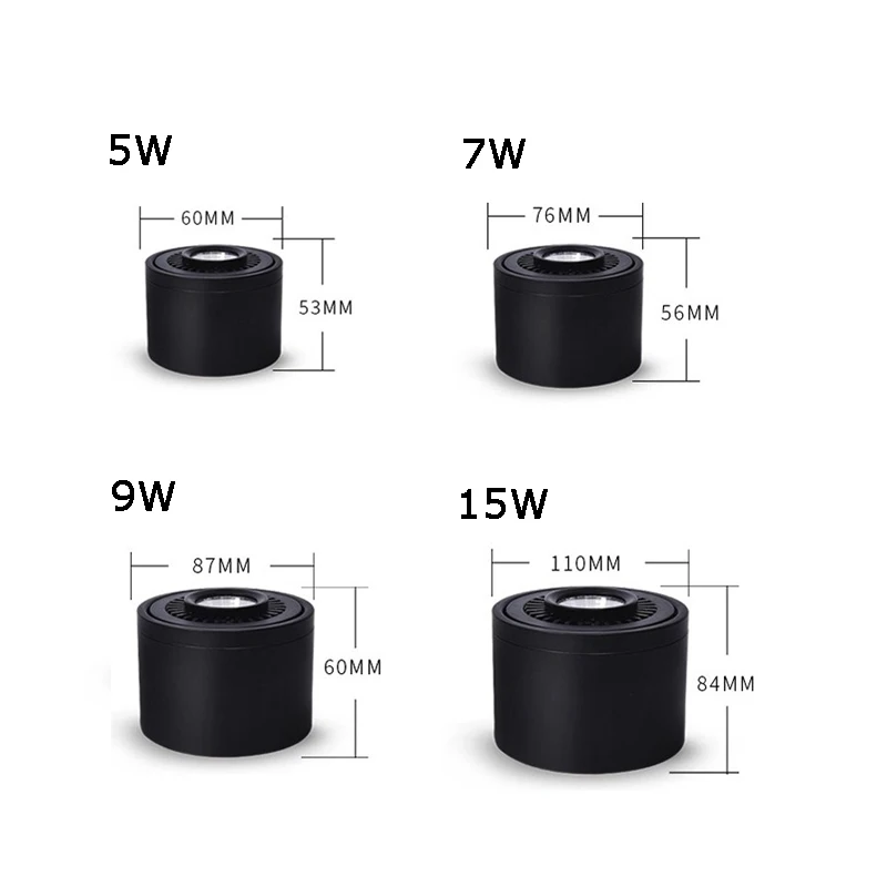 Graus de Rotação Lâmpada do Teto Superfície Regulável Montado Levou Downlight Cob Whiteblack Ac85 265v 360 Led Spot Light 15 w 9 w 7 w 5 w 7 High Quality led lamp for kitchen