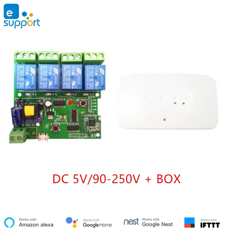 Ewelink умный USB DC5V/DC 7 V-32 V/AC 90-250 V 4 канала Интер-замок/автофиксацией/шаговым управлением/самозапирающийся wifi 4C переключатель «сделай сам» для умного дома - Комплект: AC 90-250v