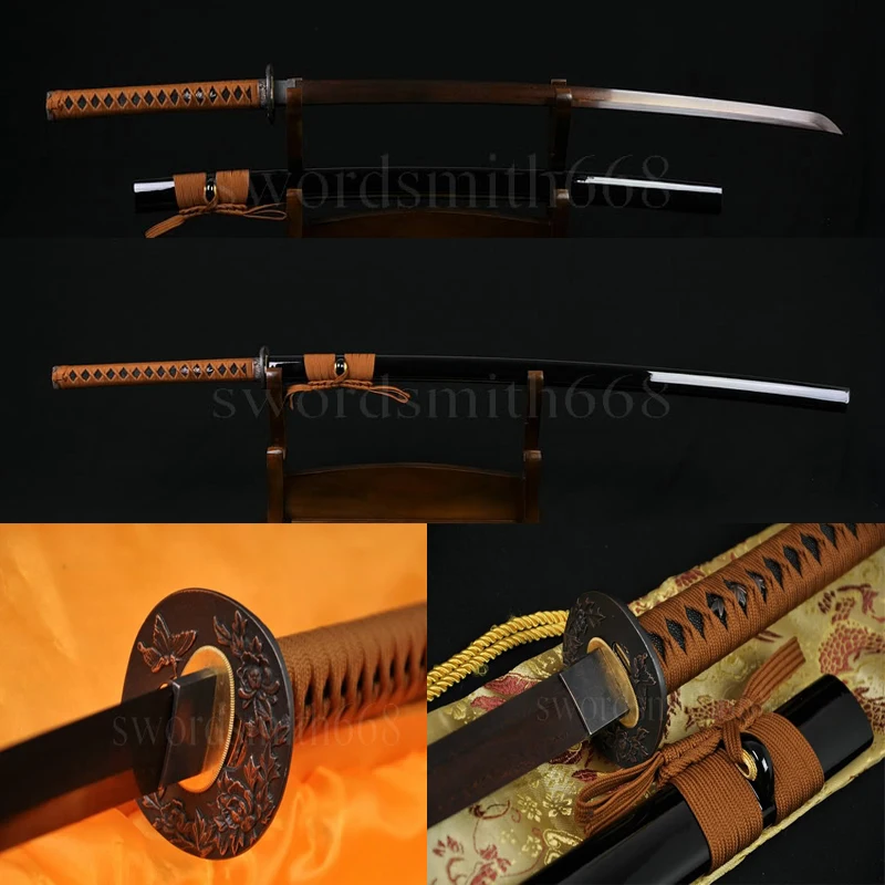 Damascus Folded Black&Red Japanese Samurai KATANA FULL TANG Sword Oil