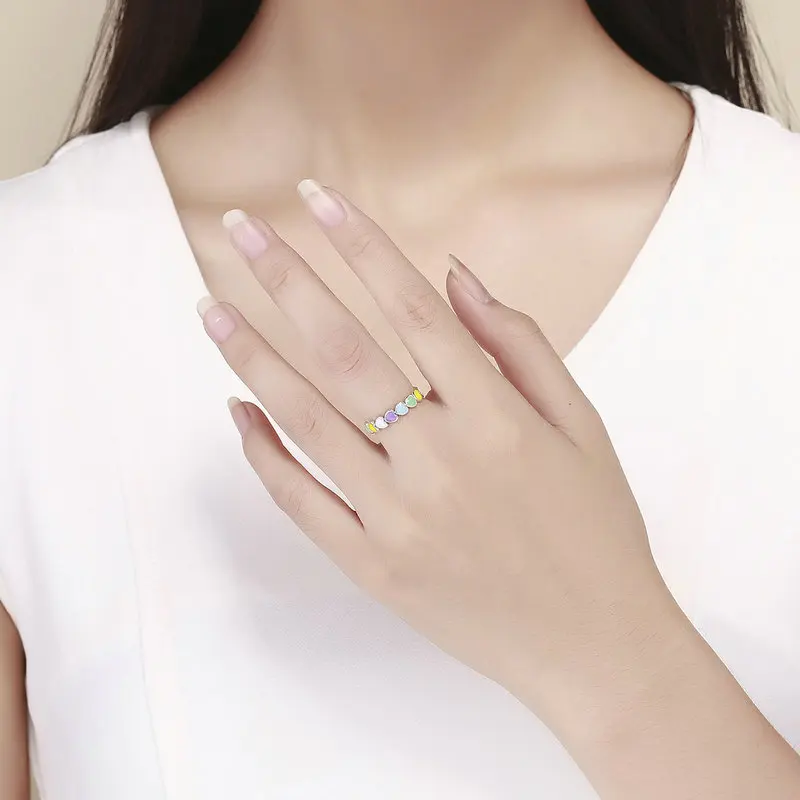 MYBEBOA, подлинное 925 пробы Серебряное штабелируемое Радужное сердце, кольца на палец для женщин, обручальное кольцо, ювелирное изделие