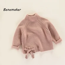 Benemaker/свитера с бантом для девочек; осенний теплый детский школьный вязаный пуловер с длинными рукавами; одежда для малышей; свитер для детей; JH088