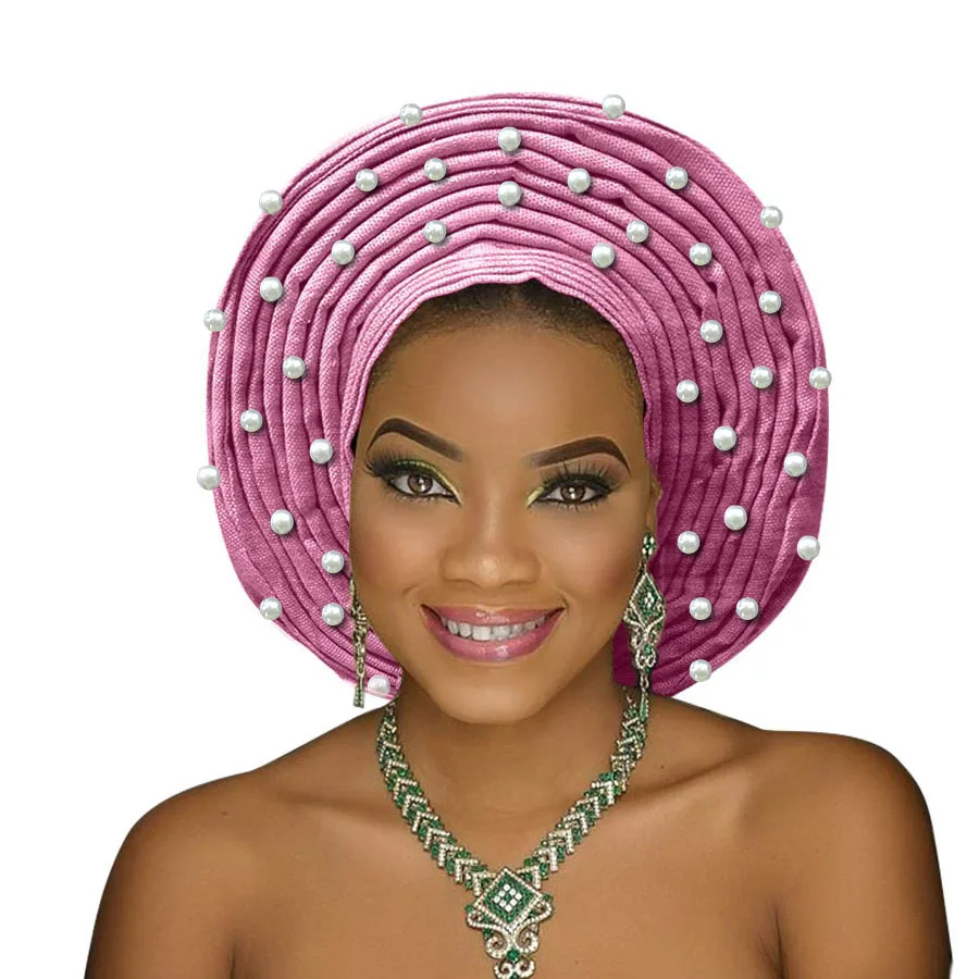 Женский головной убор, Африканский головной убор, Африканский головной убор, нигерийский головной убор для свадьбы - Цвет: pink