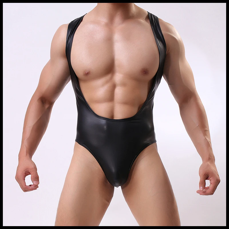 Мужской сексуальный черный Поддельный кожаный формирователь тела/Гей смешной нейлон спандекс мышцы похудение тела жилет