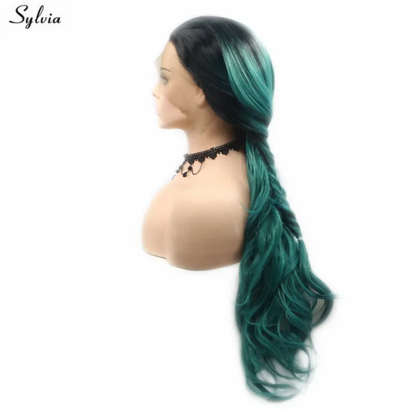 Sylvia Ombre зеленый Glueless синтетические волосы на кружеве для женщин парик высокое