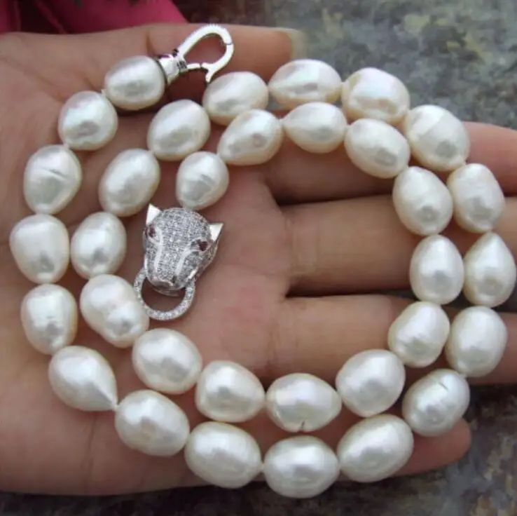 AAA 11-13MM NATURAL SOUTH SEA BAROQUE white pink lack PEARL NECKLACE 18 INCH Leopard Clasp | Украшения и аксессуары