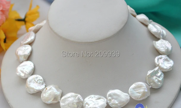 

huij 004139 HUGE 17" 20mm baroque coin white freshwater cultured PEARL NECKLACE