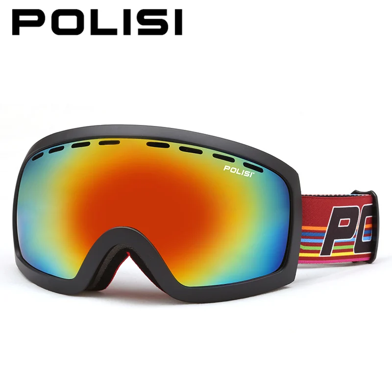 POLISI зимние лыжные защитные очки UV400 Лыжный Спорт сноуборде кататься на коньках очки двойной Слои противотуманные линзы снегоход снег очки - Цвет: Black 03