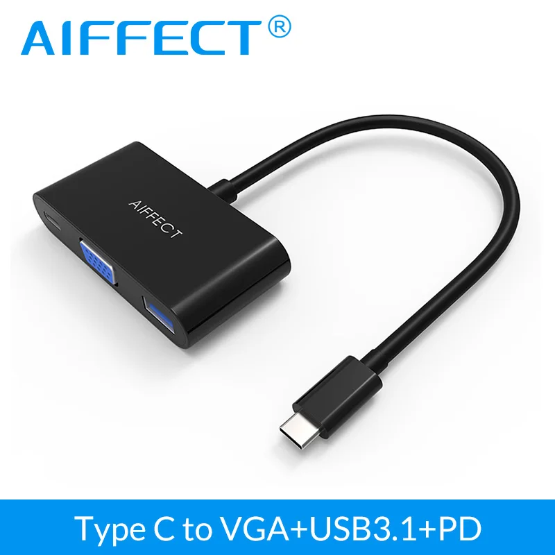 

Aiffect USB 3.1 Type C to VGA Converter Adapter 3 in 1 Hub USB 3.1 Hub with PD Charging Port For Apple Macbook Chromebook Pixel