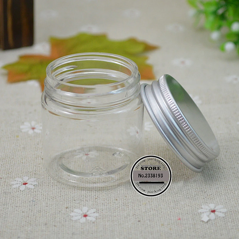 

50X30g empty clear PET plastic container with aluminum lid round bottles for cosmetic packaging Transparent pot with screw cap
