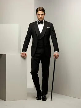 

New Arrival Groom Tuxedo Groomsmen Peak Lapel Wedding/Dinner/Evening Suits Best Man Bridegroom (Jacket+Pants+Bow Tie+Vest) B63
