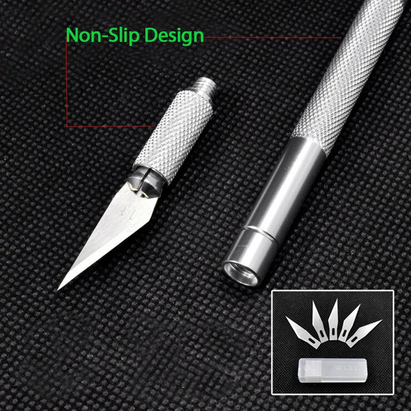 Jeslon Metal Handle Scalpel Tool Craft Knife Cutter Engraving Hobby Knives 6pcs Blade for Mobile Phone