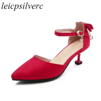 

Women Sandals Summer High Heel Shoes Flock Crystal Buckle Chain 2018 Spring Fashion New Sexy Dress Wedding Casual Black Red Pink