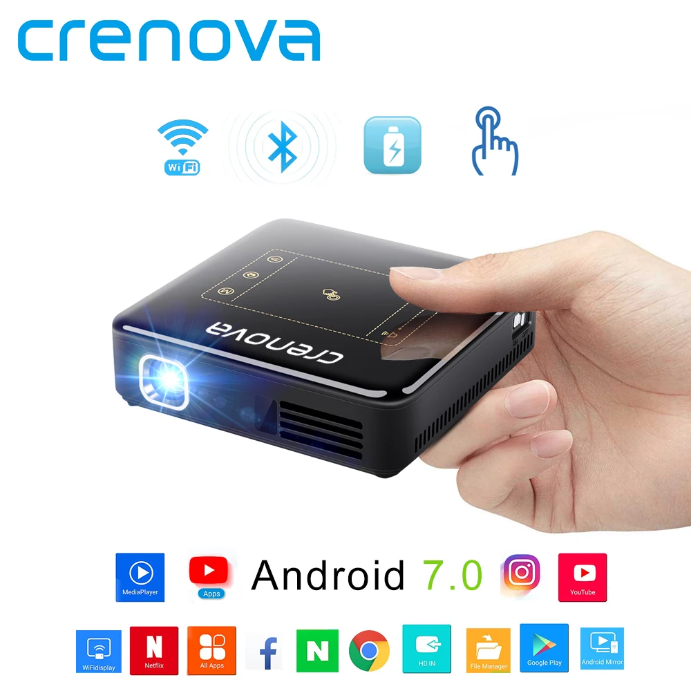 Мини проектор CRENOVA DLP на Android 7.1.2 OS Wi Fi Bluetooth портативный для домашнего кинотеатра