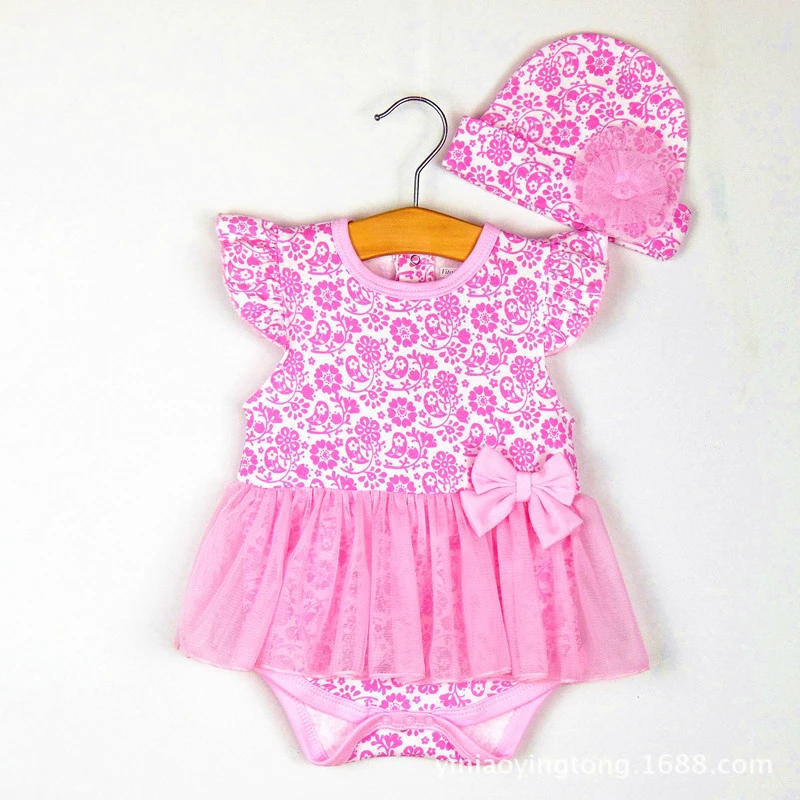 Newborn Baby Tutu Romper Set Pink Baby Rompers+Hat 2pcs Flower Pink