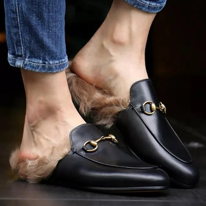 

Shoes Woman Mules Furry Ladies Round Toe Slides Causal Cozy Flats Slippers Outdoor Zapatos De Mujer