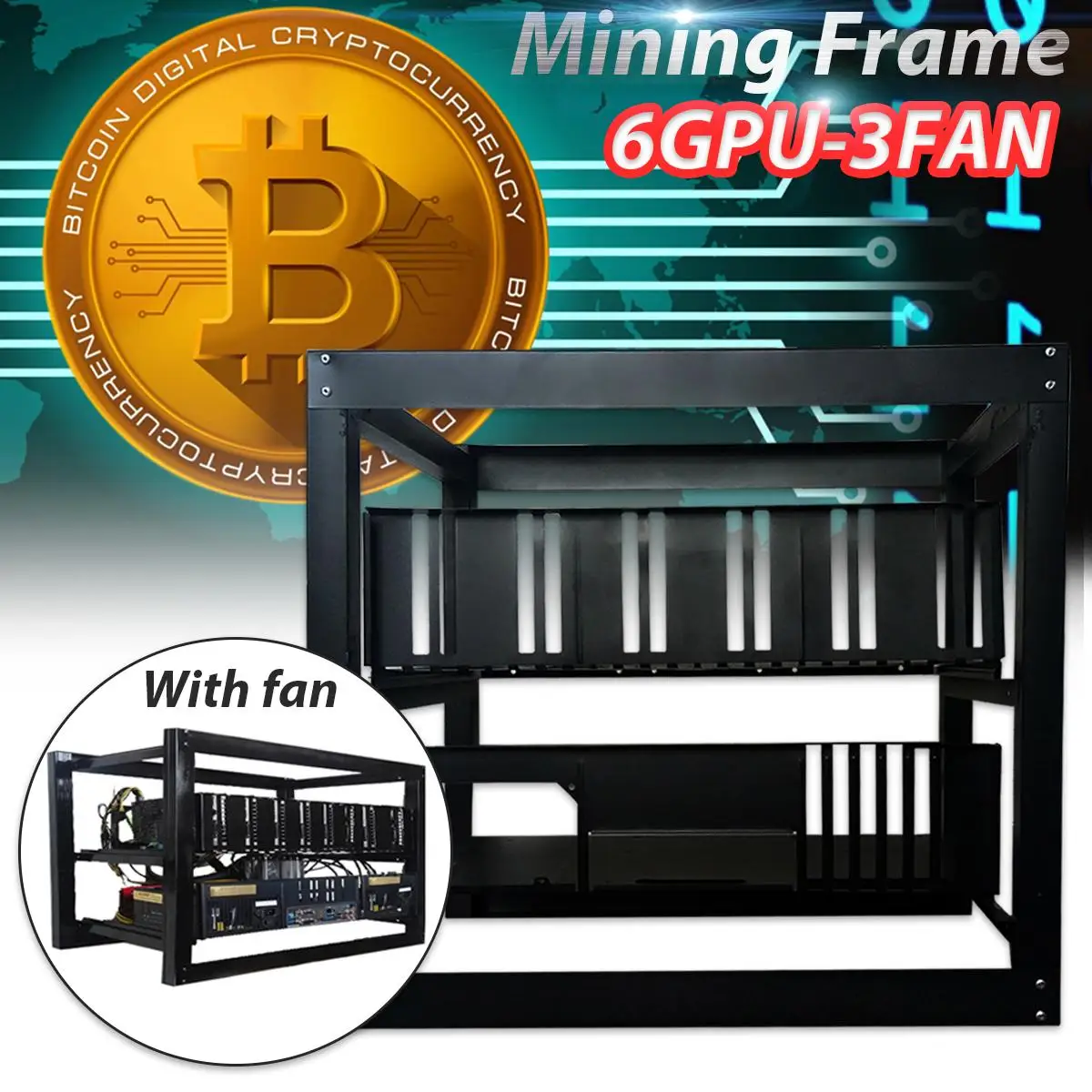 

6 GPU Open Pit Mining Rig With 3 Fan Mining Rig Aluminum Stackable Case Open Air Frame ETH/ZEC/Bitcoin
