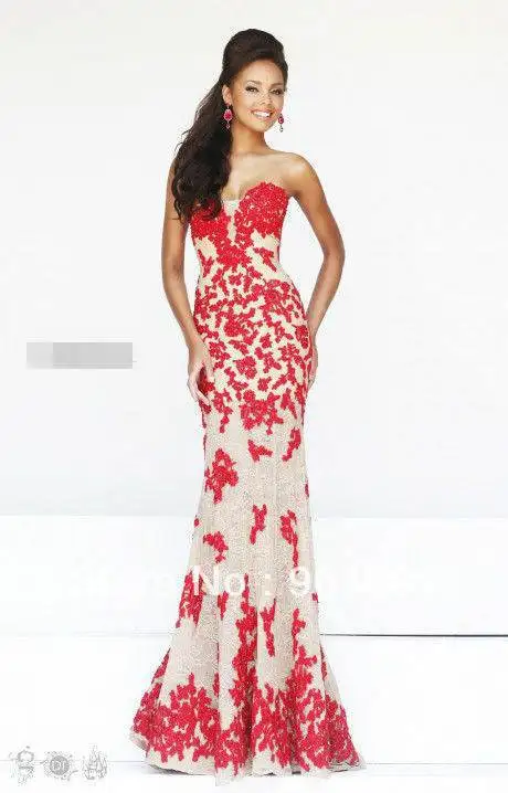red and cream lace dress