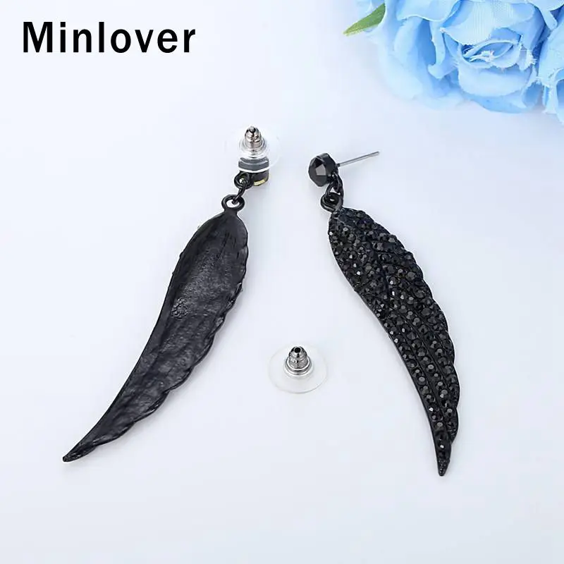 Женские Винтажные висячие серьги Minlover черные в виде крыльев Ангела стразы